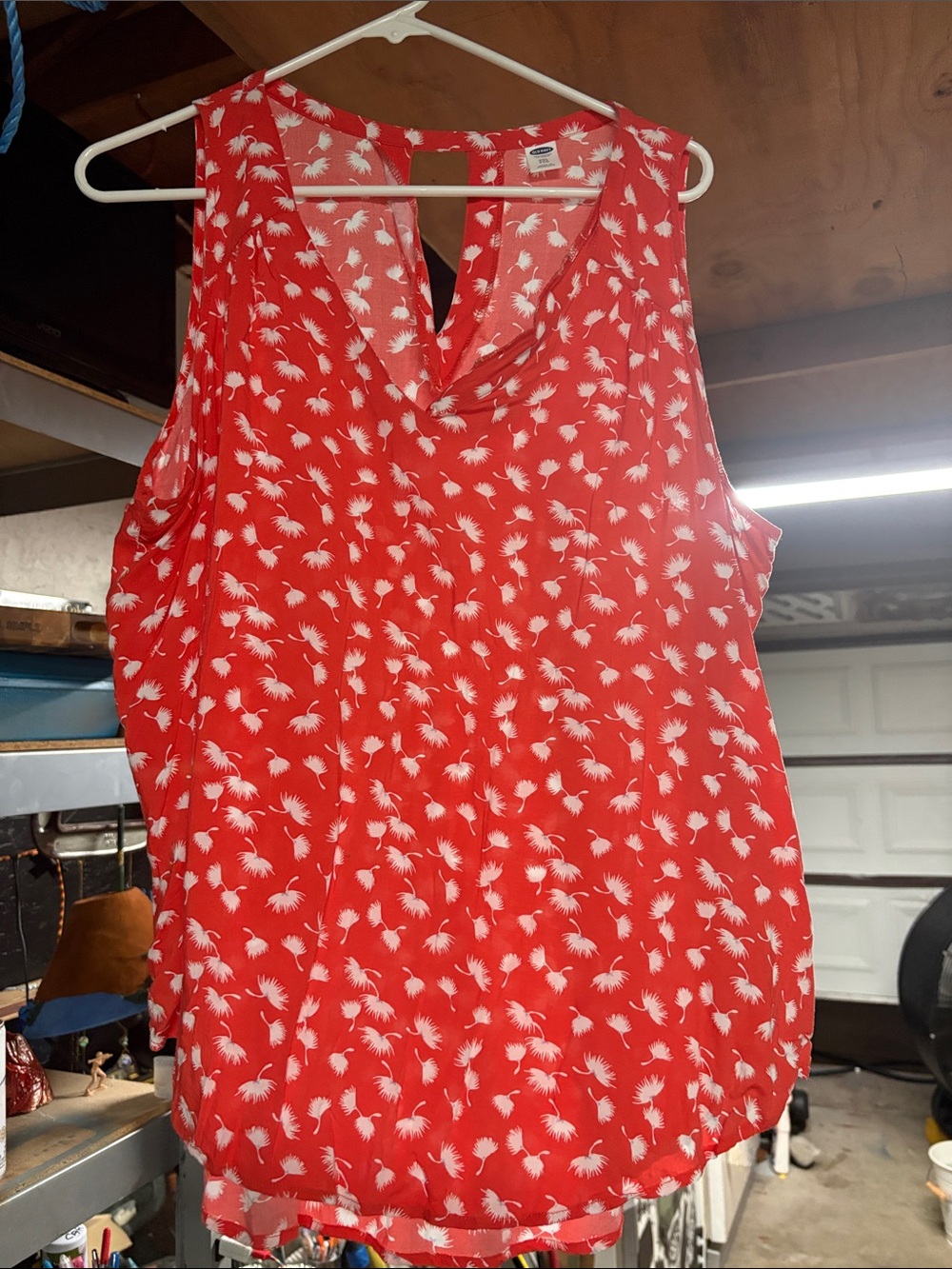 Old Navy Red Sleeveless Tank with White Feather Print